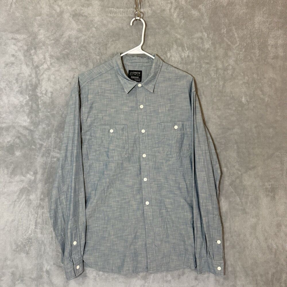 J.Crew Workshirt Men's L Gray Chambray Long Sleeve Button Down Shirt J Crew Work